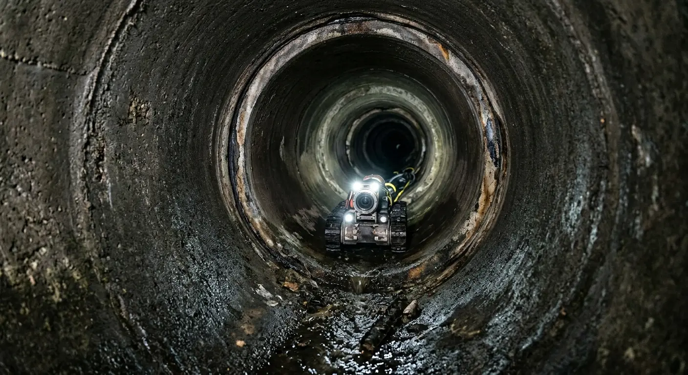 Robotic sewer camera inspecting pipe interior for Sewer Line Repair in Glocester
